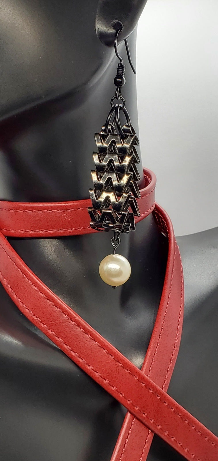 earrings on a bust photo, Ziggy Pearl Drop, earrings for women, handmade earrings