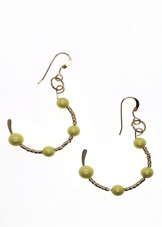 Handmade Earrings on white background, Yellow Earrings,Lemon Drop Hoop Earrings