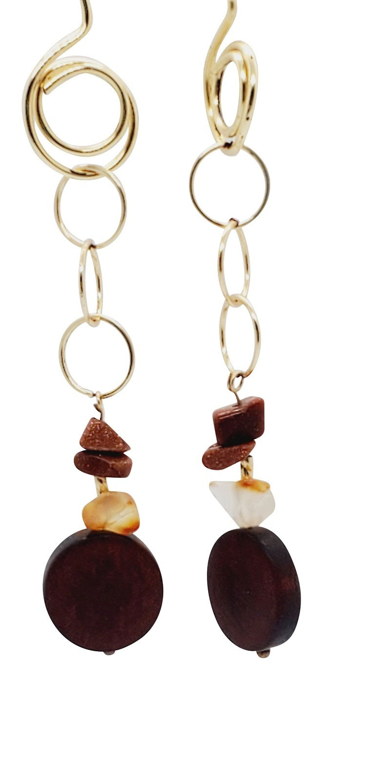 Earrings on a white back ground, long earrings, earrings for women, Spiraling Dangle Earrings