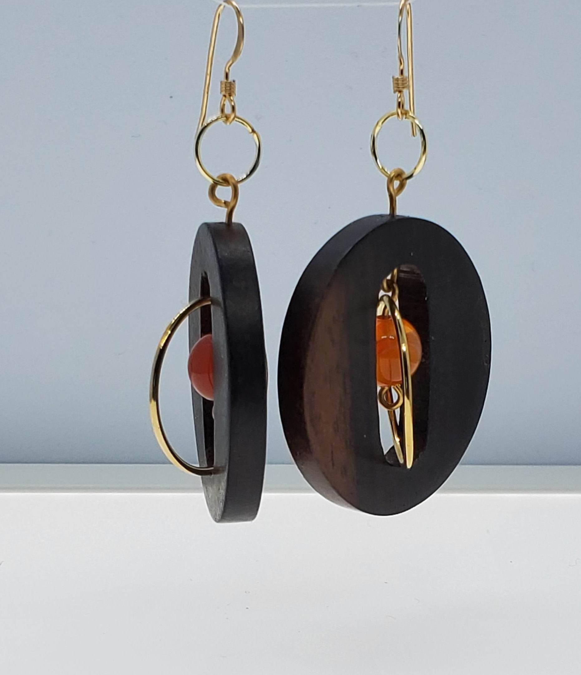 Ebony Wood Drop Earrings | Orange Accent Earrings | Lightweight & Chic - Jiana Deon