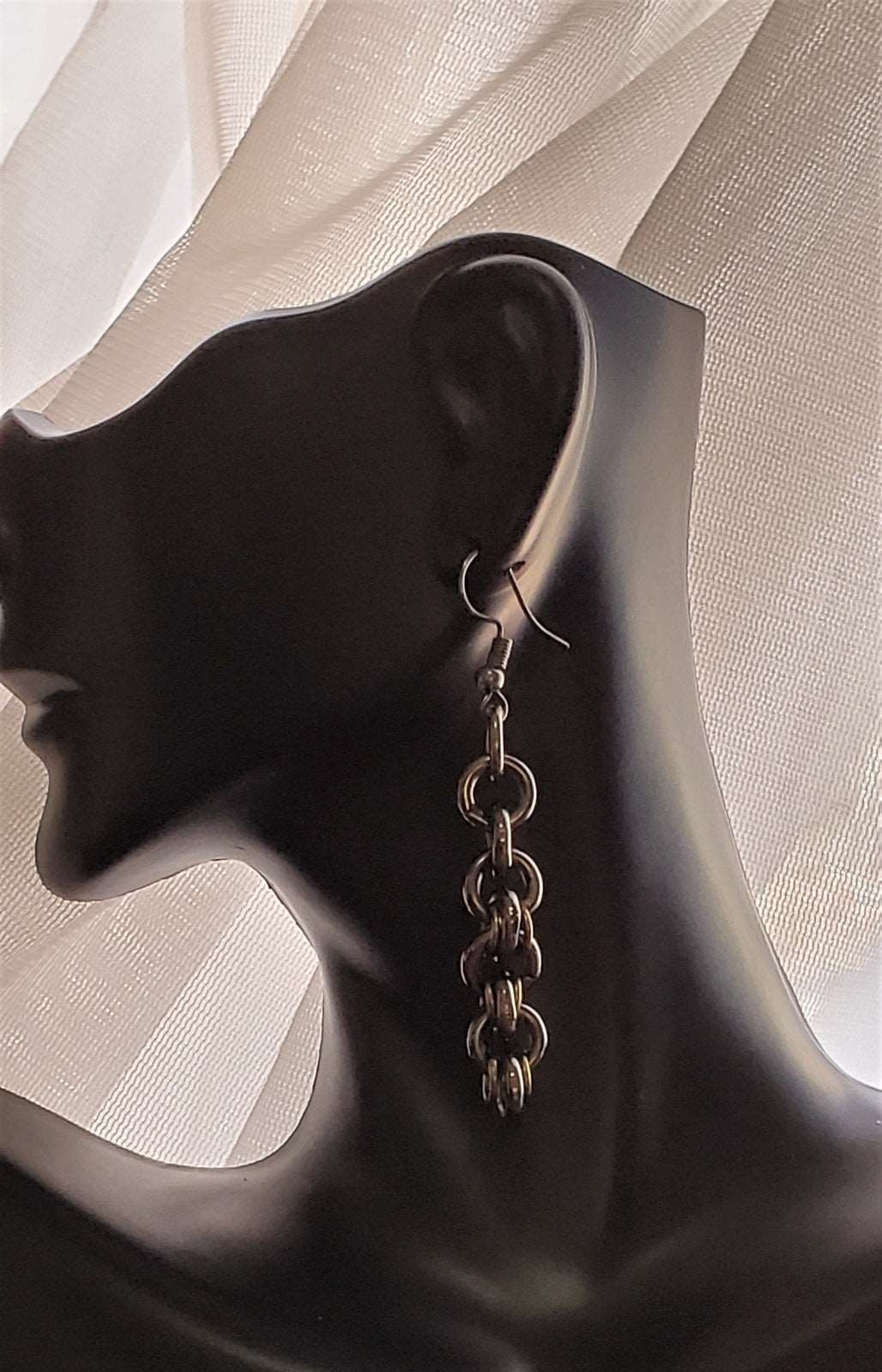 Side view chain earrings, earring on bust, handmade earrings, Milla Dangle Earrings