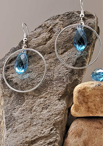 Earrings for Women, Aqua Circle Hoop Earrings, Handmade, Photo for Advertising