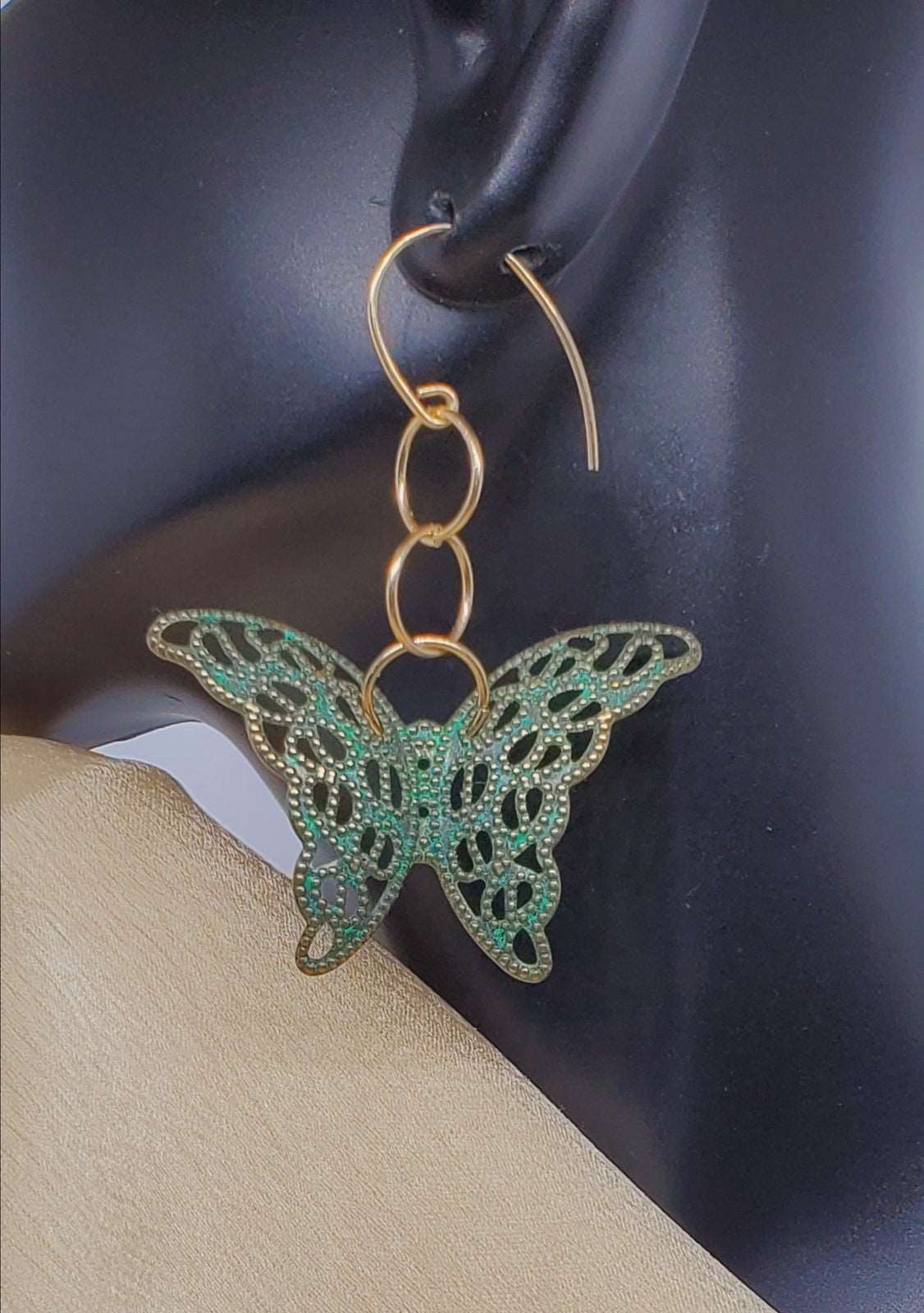 Handmade Earrings, Butterfly Dangle Earrings, Earrings on a bust