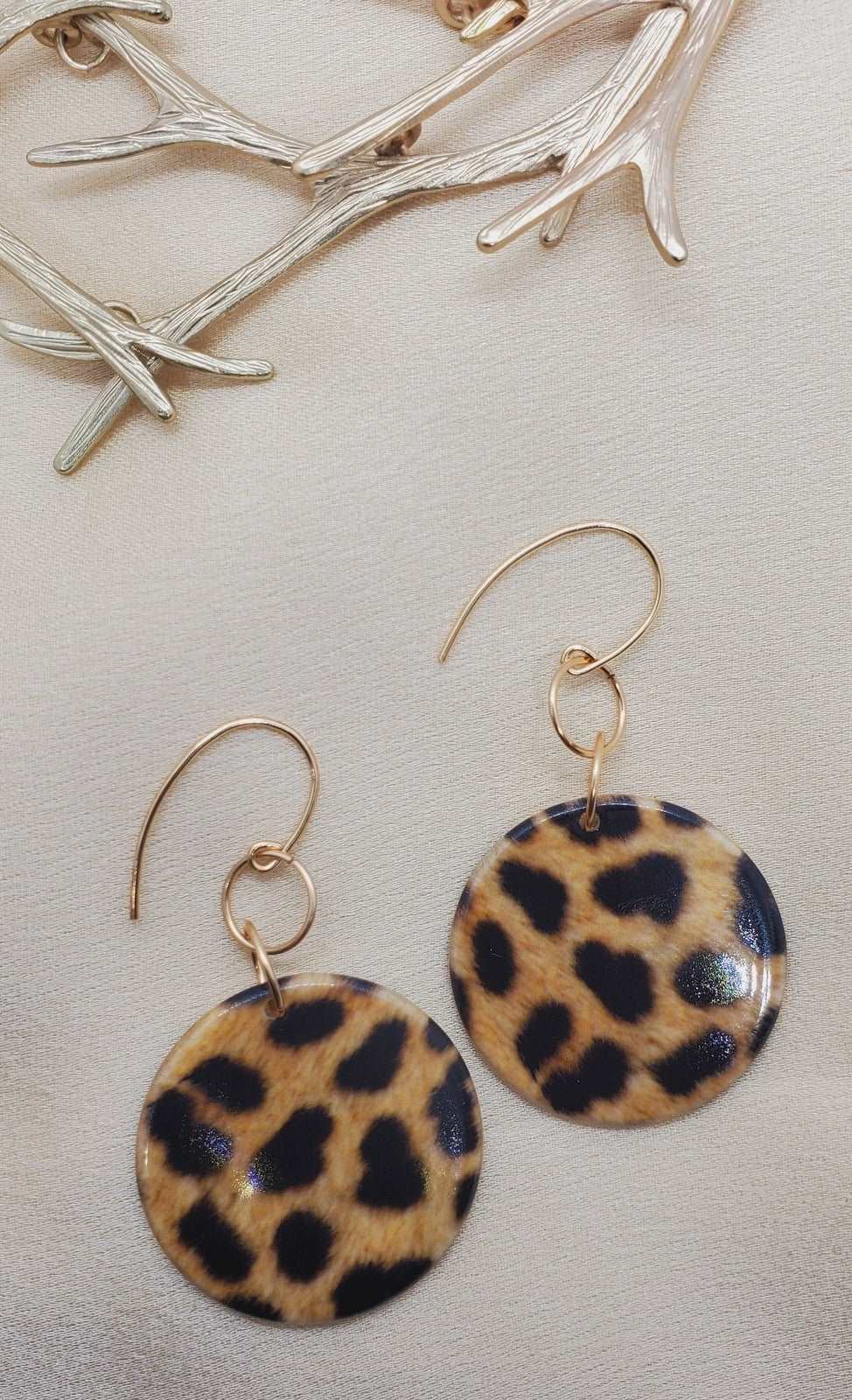 Printed earrings with gold branches, Jiana Deon Earrings, earrings for women, Leo Dangle Earrings