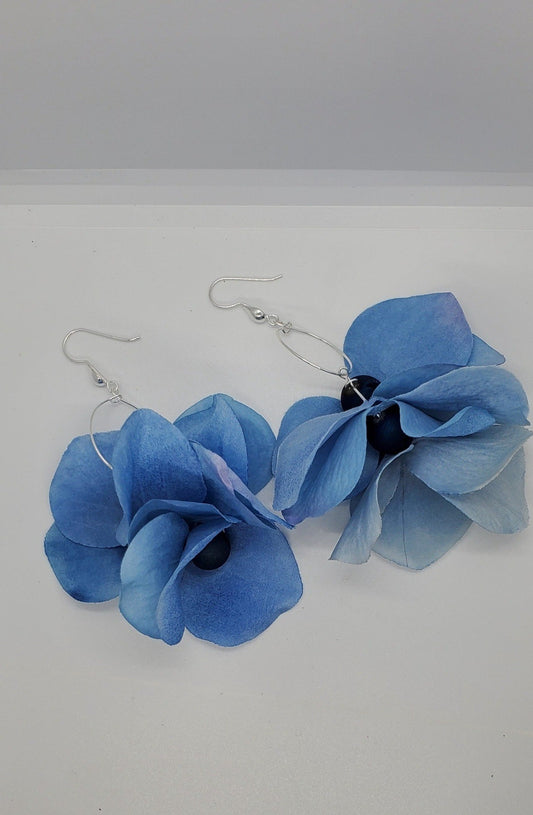 photo of Blue Petal Dangles, blue flower earrings, handmade earrings by Jiana Deon, earrings for women