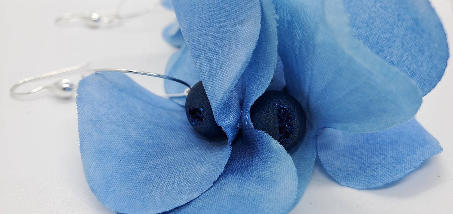 close up photo of Blue Petal Dangles, earrings by Jiana Deon, handmade earrings