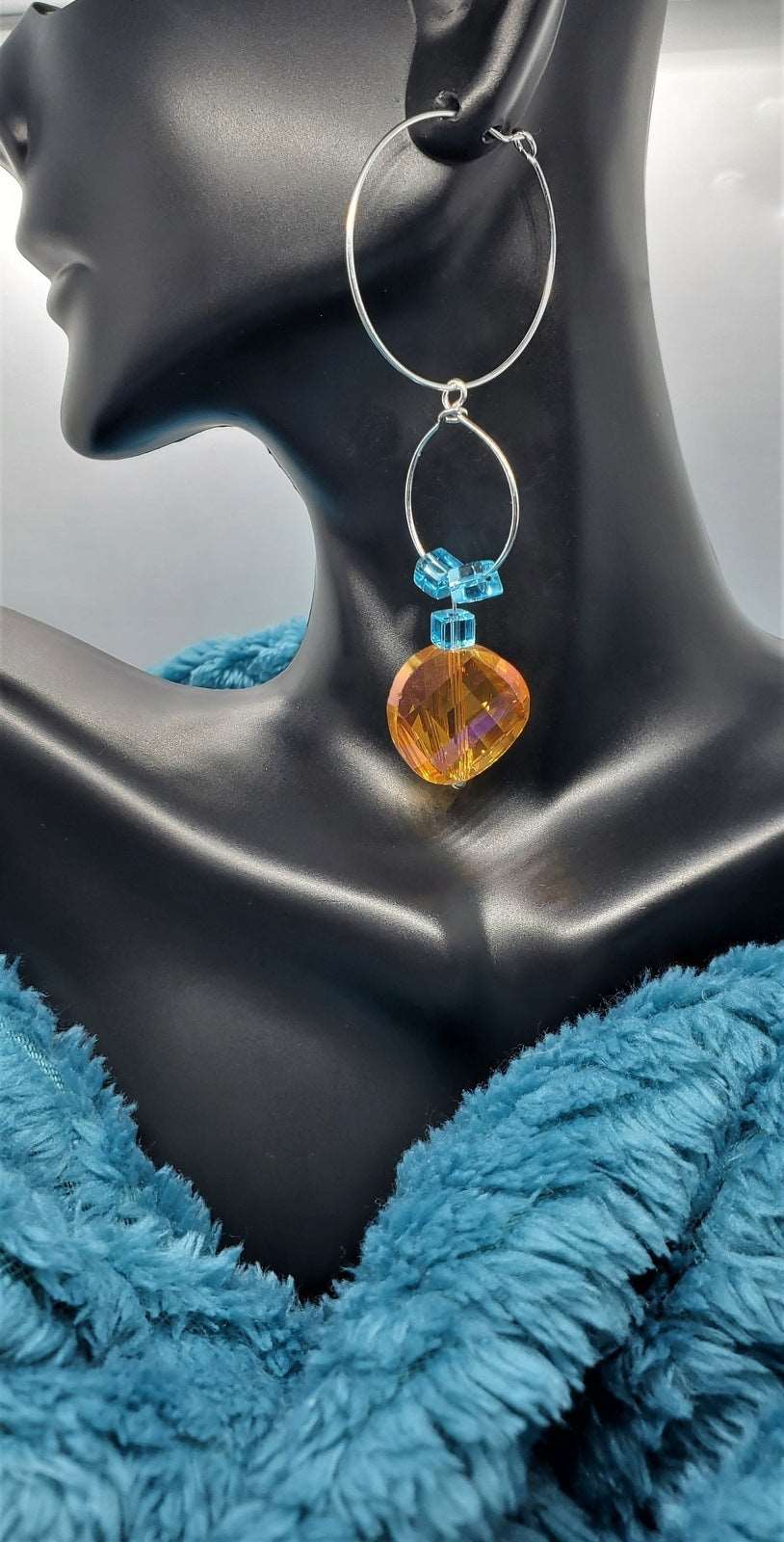 Earrings, Amber Sparkle Earrings, Bust Photo