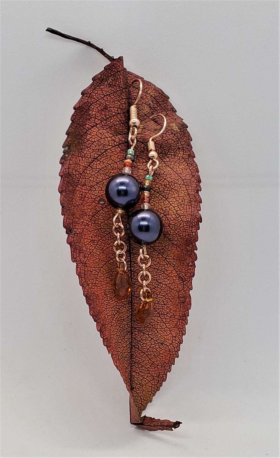 Earrings on a leaf photo, Earrings for Women, Bisa Drop Earrings, Handmade, Leaf Photo