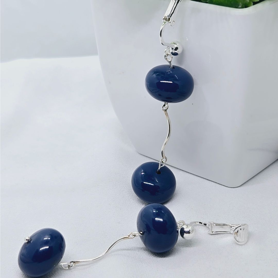 Navy Dream Drop Earrings - Blue