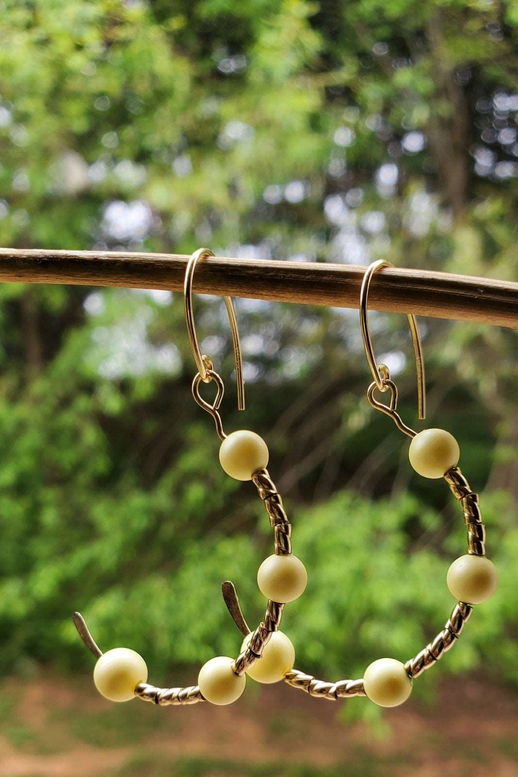 Outdoor photo of yellow earrings, earrings for women, Lemon Drop Hoop Earrings