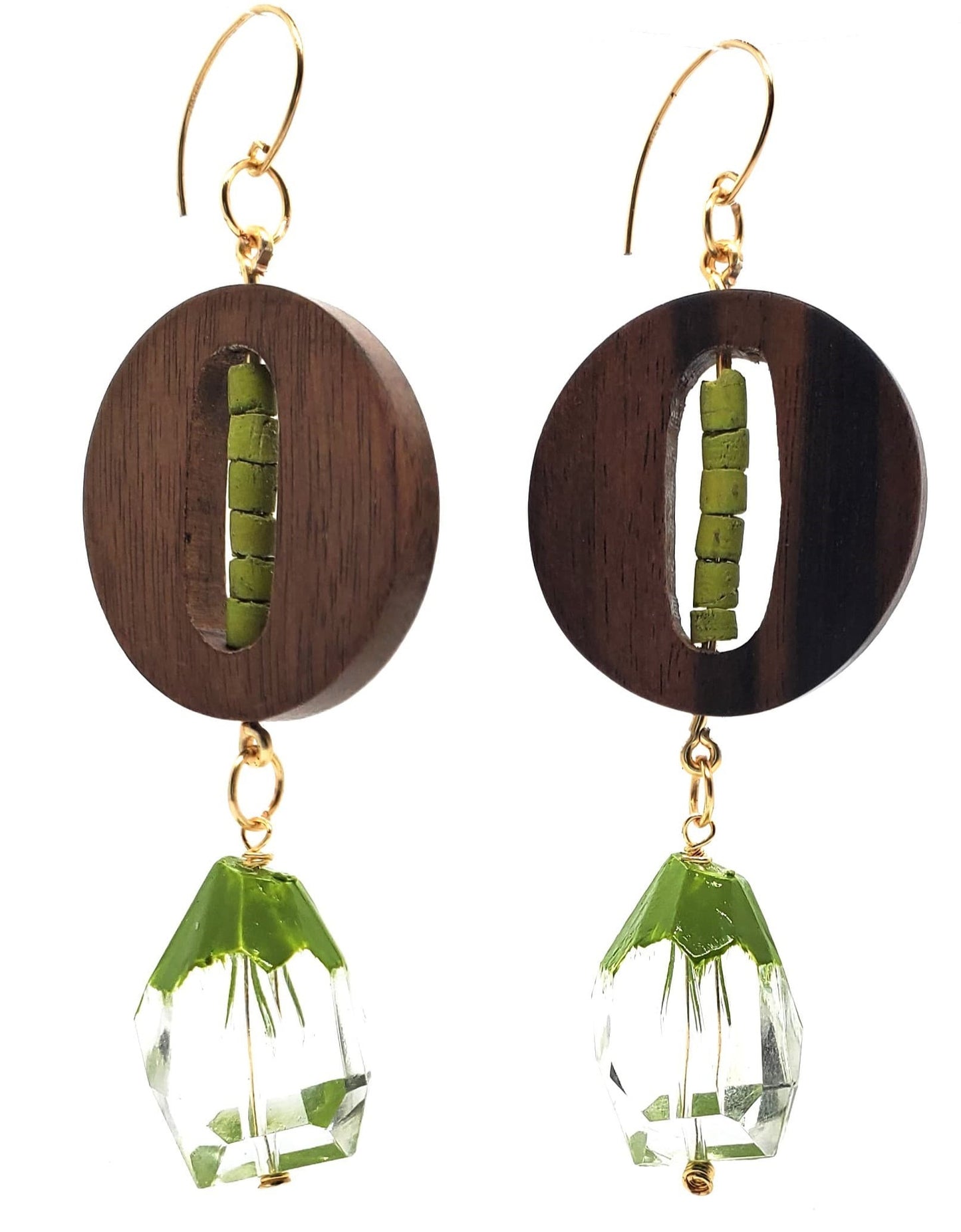 Lime Wood Dangle Earrings