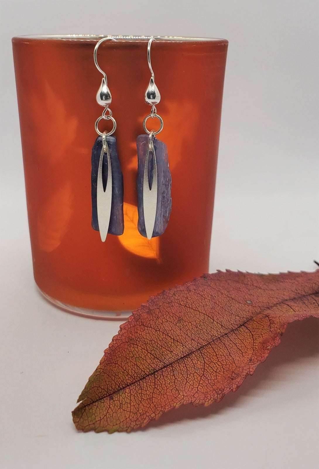 Dangle earrings on orange glass with leaf, earrings for women, Linna Dangle Earrings