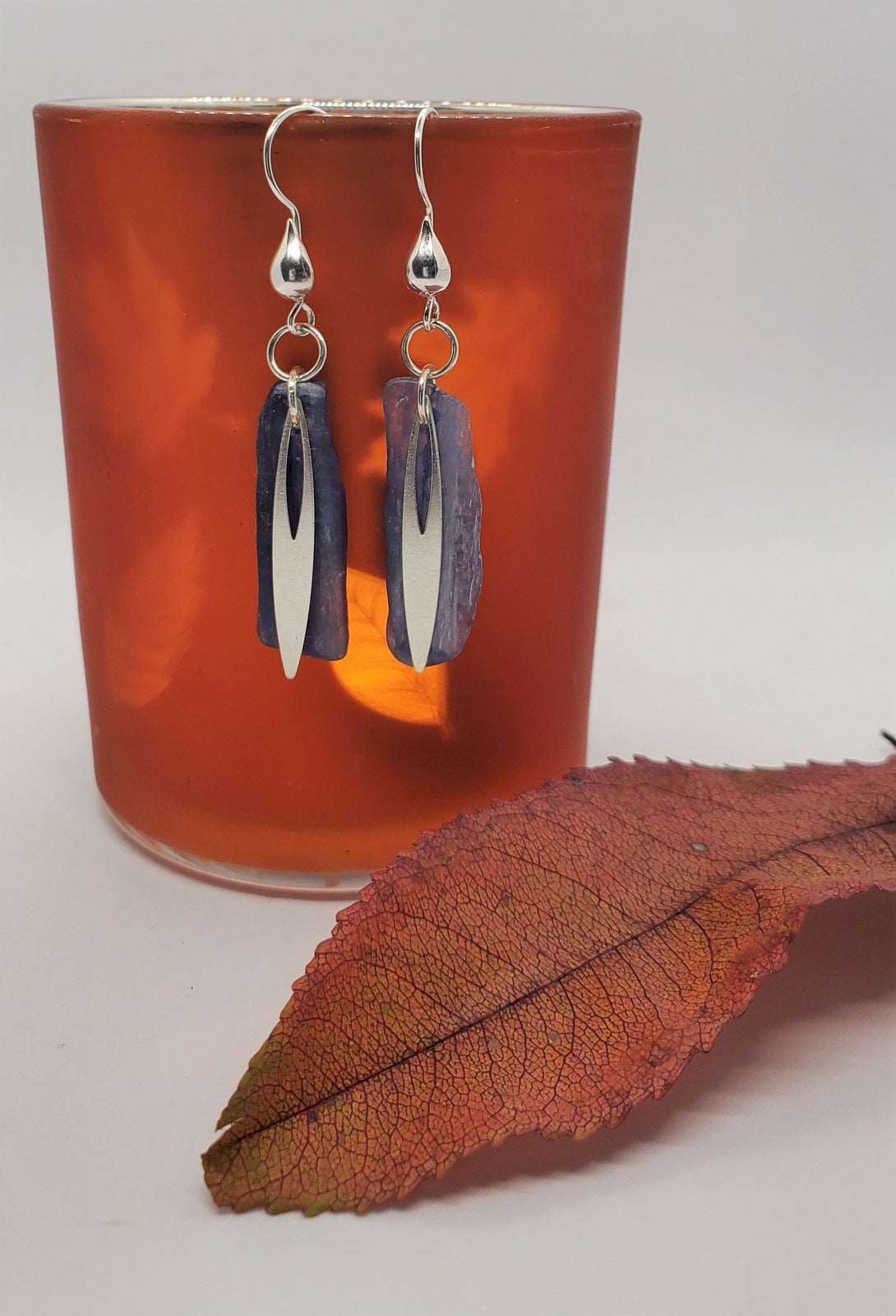 Dangle earrings on orange glass with leaf, earrings for women, Linna Dangle Earrings