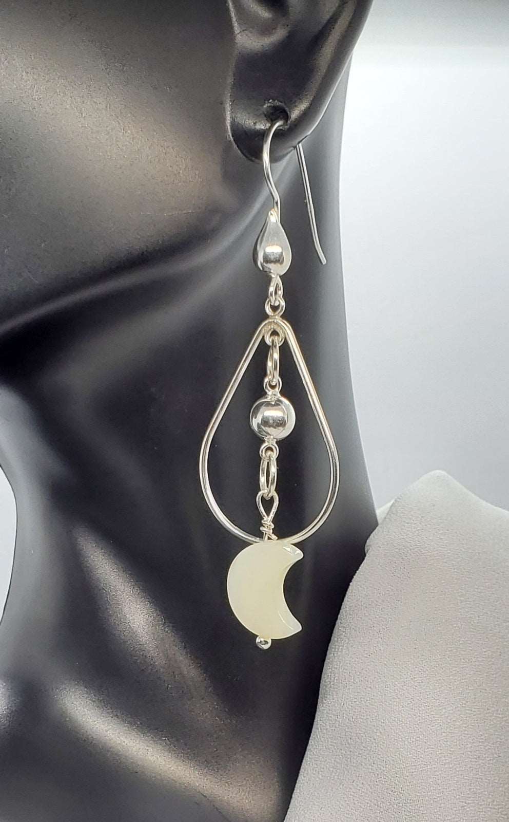 Half moon earrings, pearl moon earrings, handmade earrings, dangling moon earrings, earrings for women, Mae Drop Earrings
