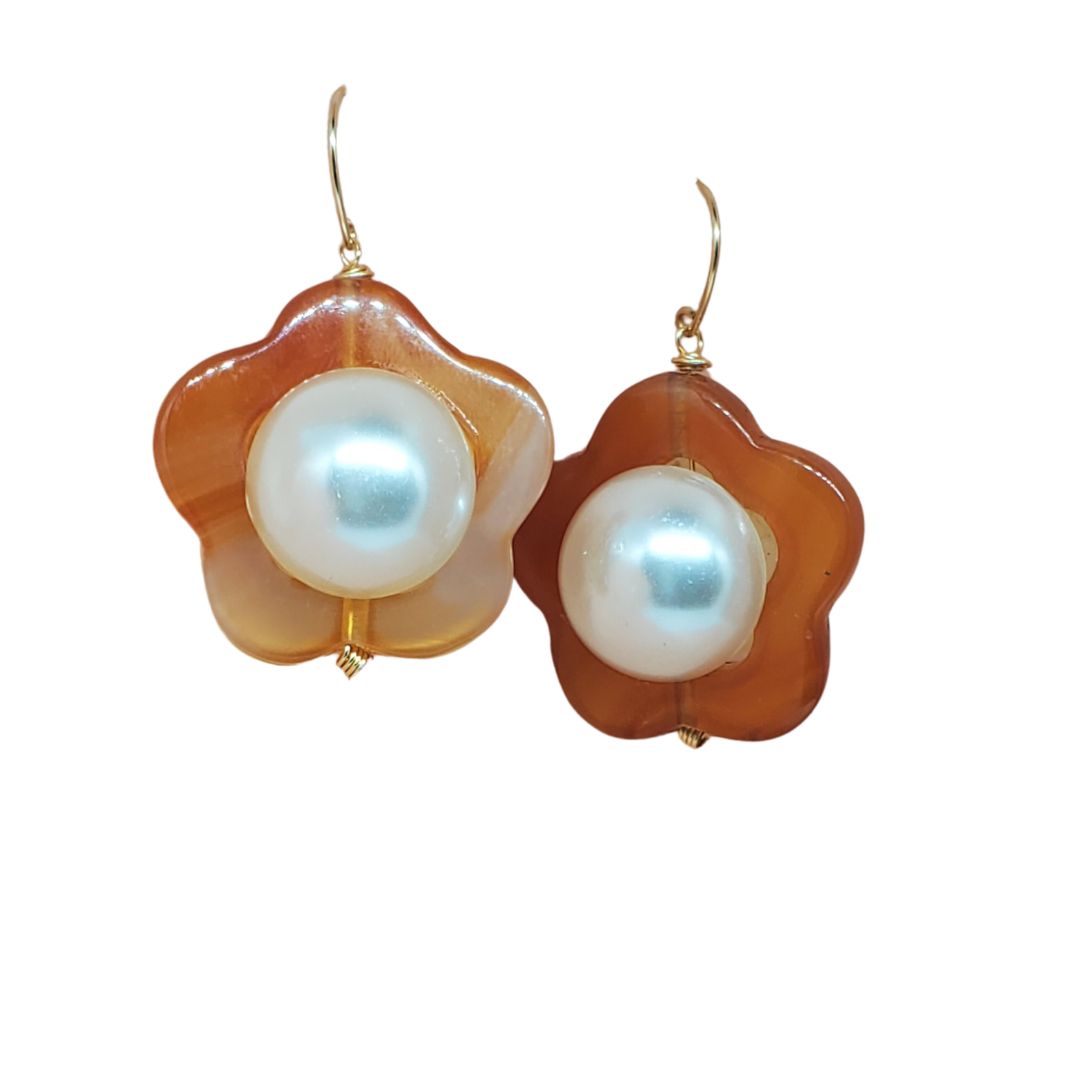 Moody Pearl Flow Dangles - Orange and White