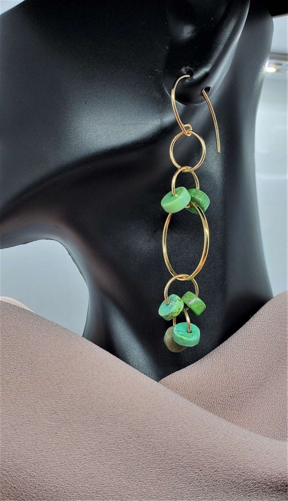 green earrings on a bust, handmade earrings , Sydney Dangle Earrings