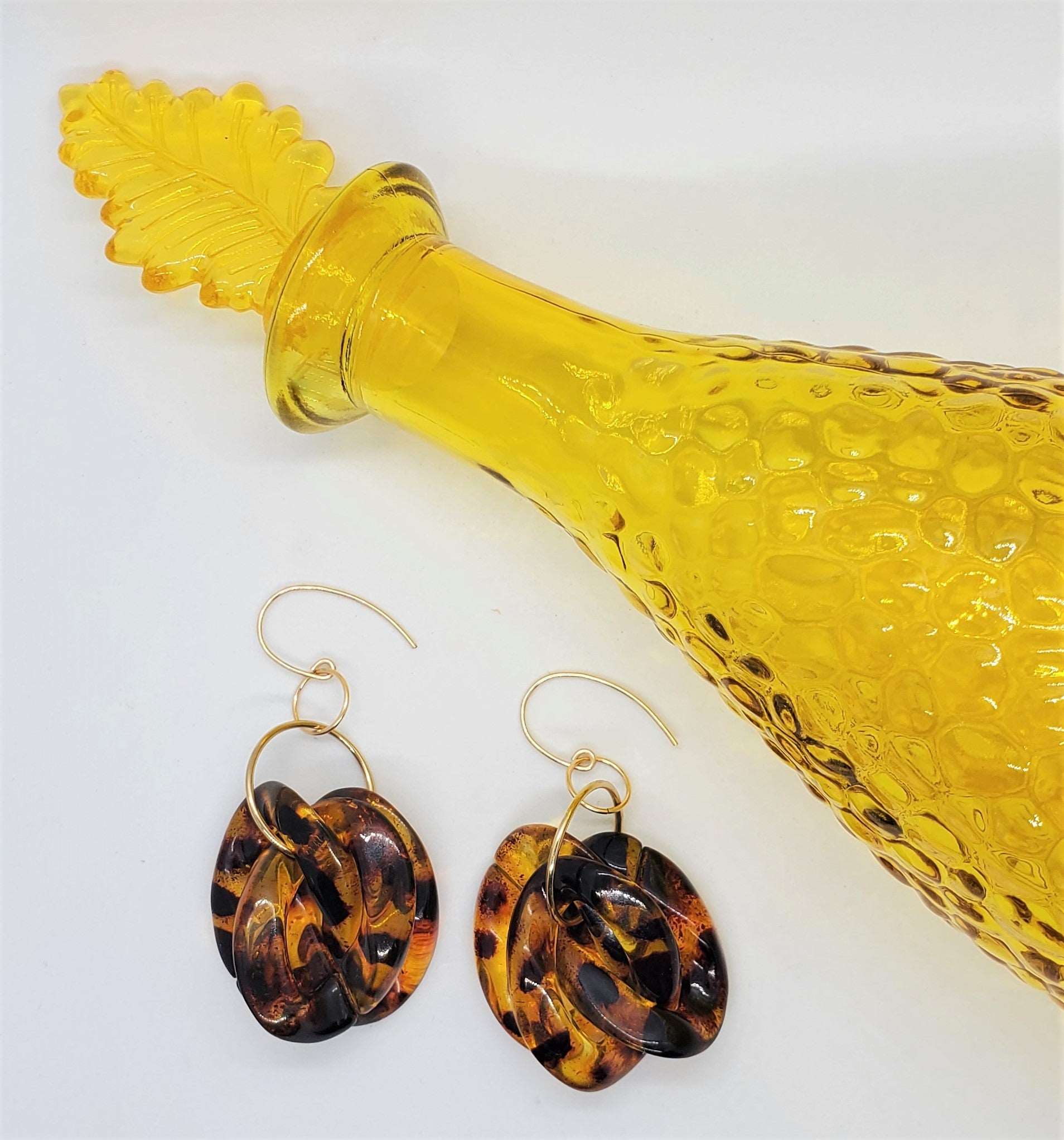 Earrings with yellow glass, handmade earrings, earrings for women, TT Shell Dangles