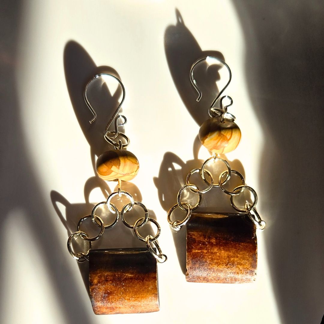 Wooden Soul Earrings - Brown and Silver