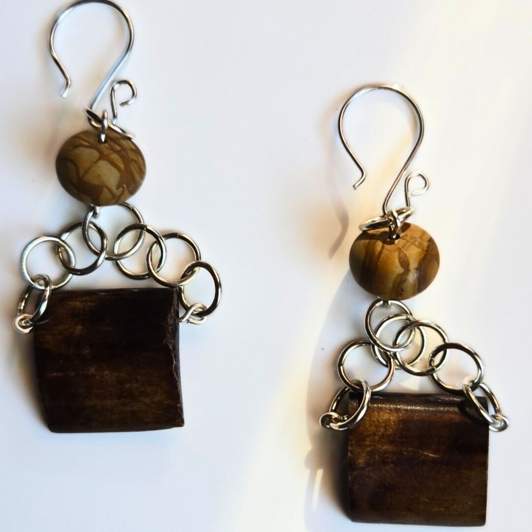 Wooden Soul Earrings - Brown and Silver