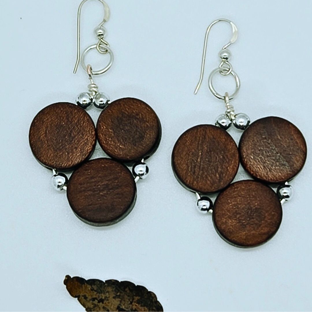 Wood U Earrings - Brown and Silver