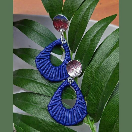 Cobalt Blue Woven Earrings | Boho Chic Jewelry | Lightweight | Gift - Jiana Deon