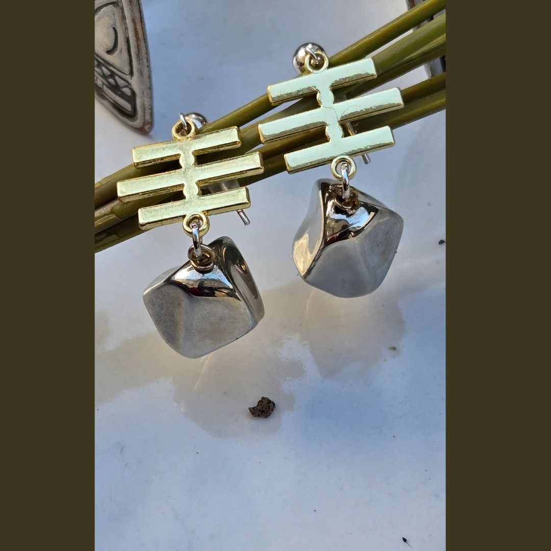 Jiana Deon Nugget Dangles | Modern Silver & Gold Earrings