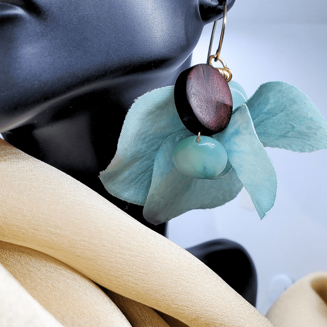 photo of Petal Mix Dangles on bust, handmade earrings by Jiana Deon, dangle earrings