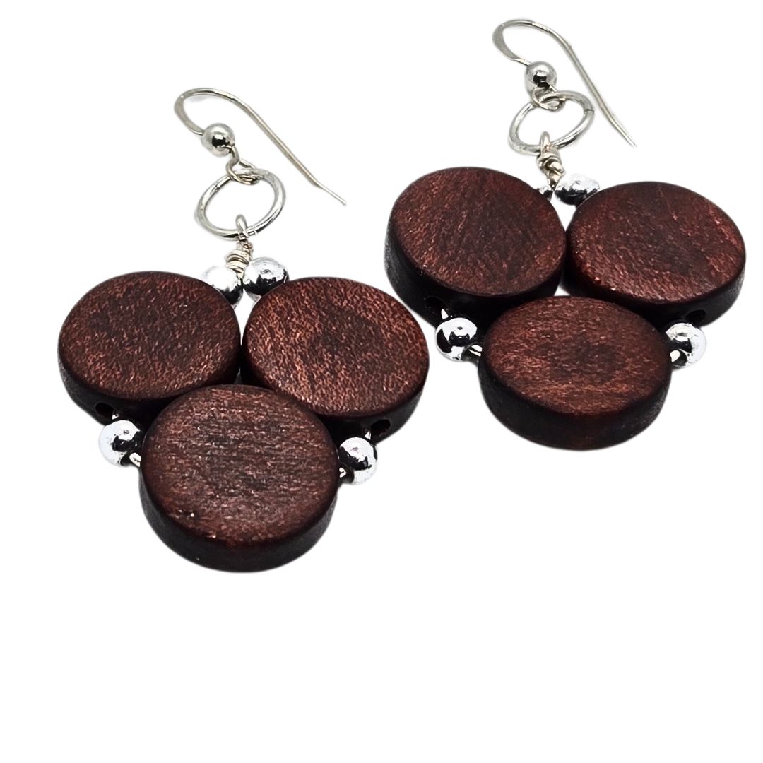 Wood U Earrings - Brown and Silver