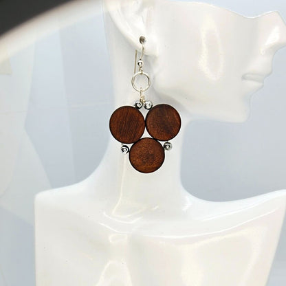 Wood U Earrings - Brown and Silver