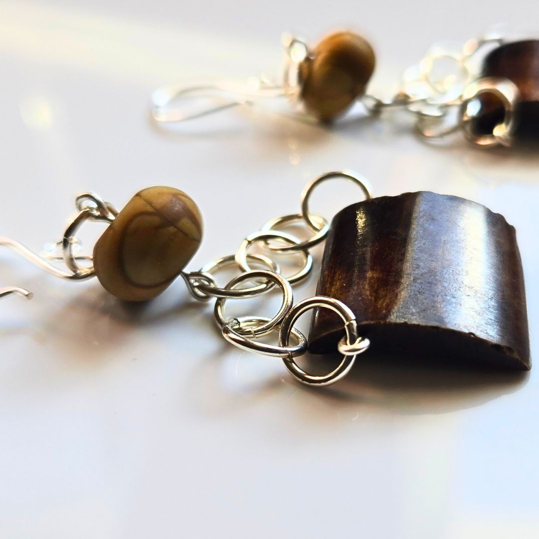 Wooden Soul Earrings - Brown and Silver