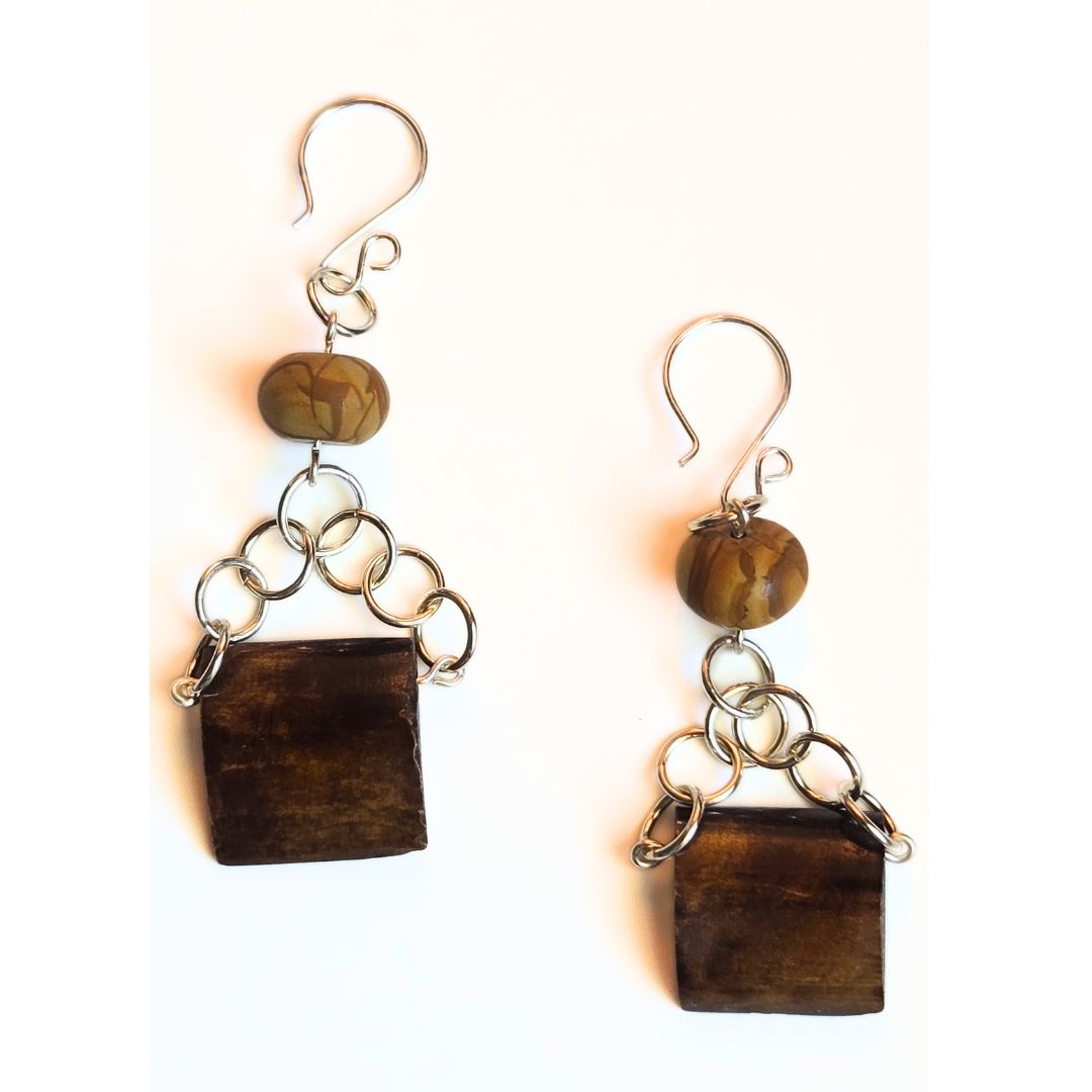 Wooden Soul Earrings - Brown and Silver