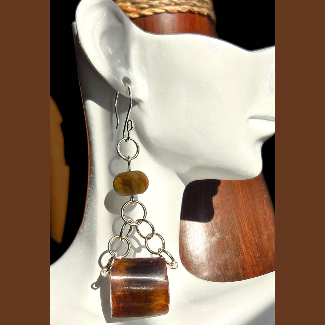 Wooden Soul Earrings - Brown and Silver