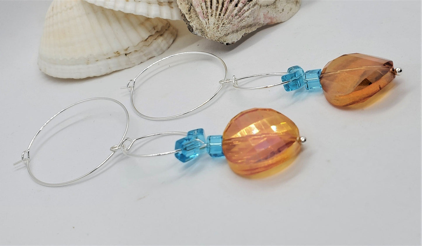 Earrings, Amber Sparkle Earrings, Handmade Earrings, Side View Photo