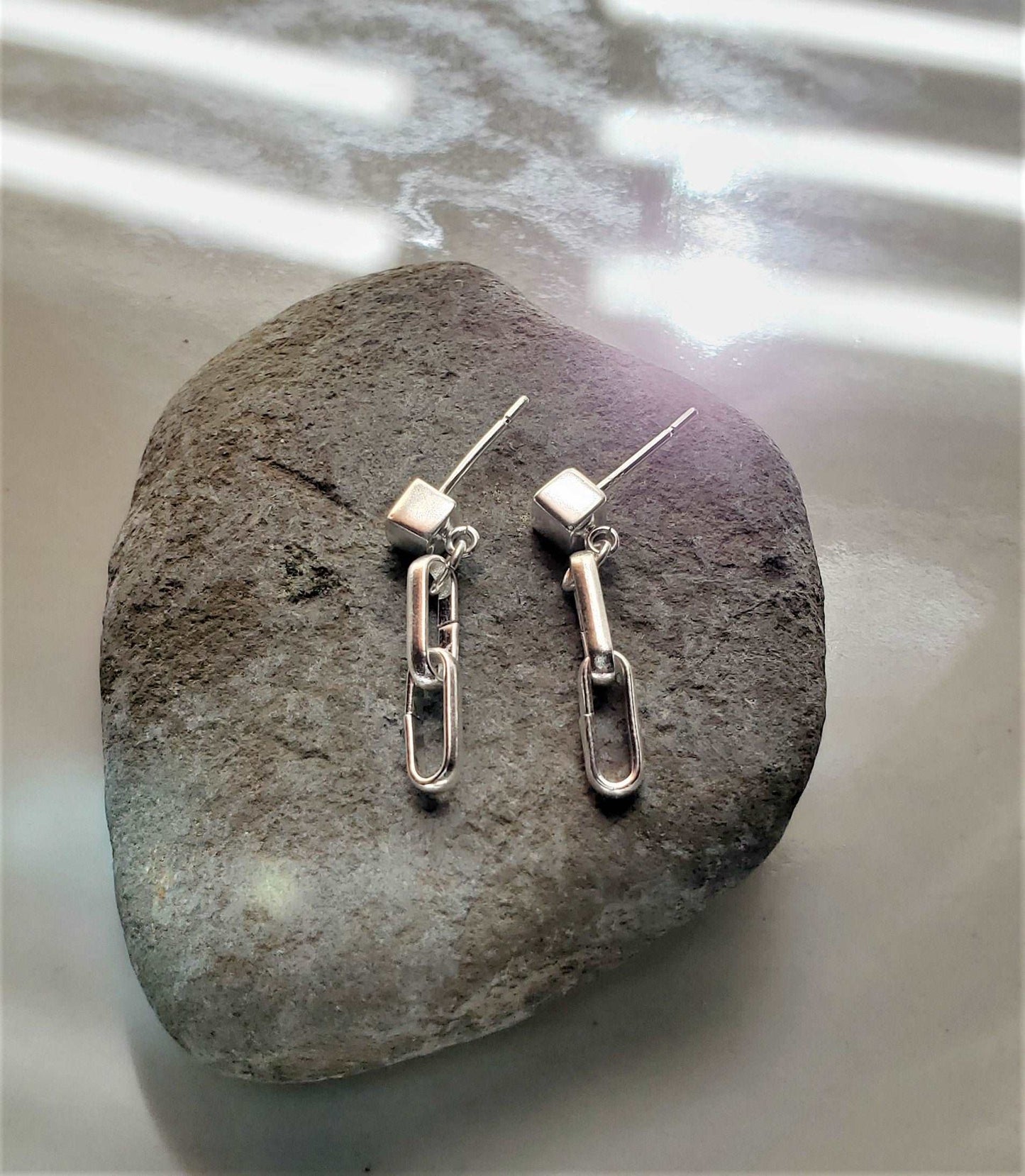Earrings for men, link earrings, handmade earrings, earrings on a rock, jiana deon brand earrings, Men's Cube Link Earrings
