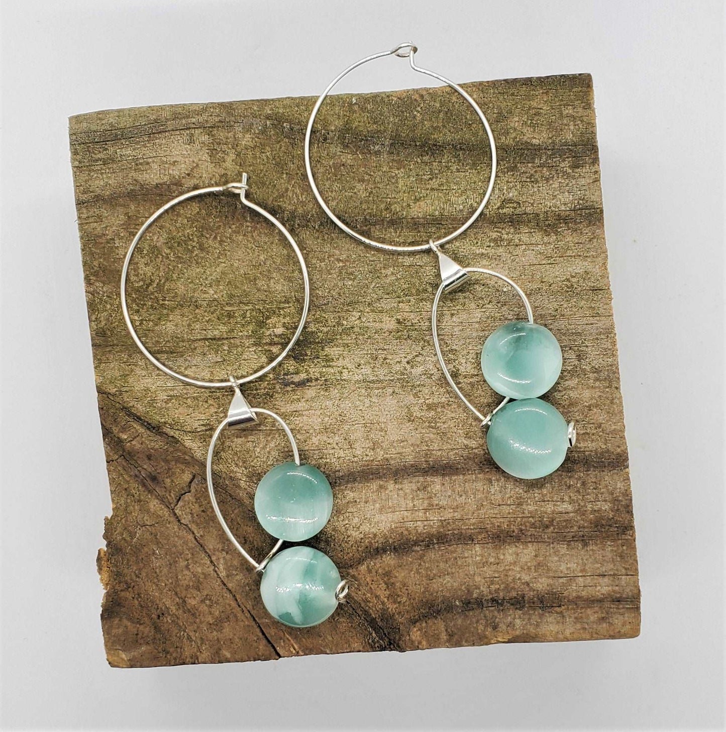 handmade earring on a wood,  green earrings, handmade earrings, Peace Moonstone Earrings