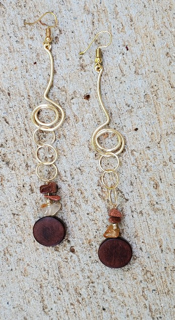 Earrings on stones, long earrings, handmade earrings, Spiraling Dangle Earrings