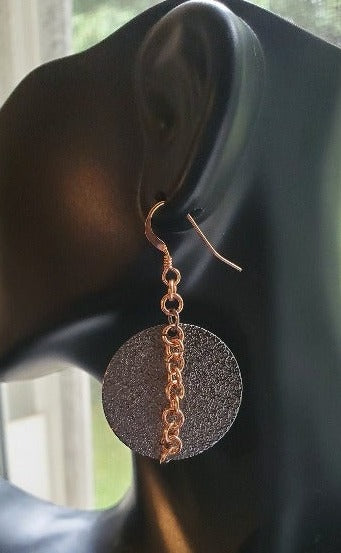 Rose Gold Chain Dangle Earrings photo on bust, handmade earrings, earrings for women, Handmade by Jiana Deon