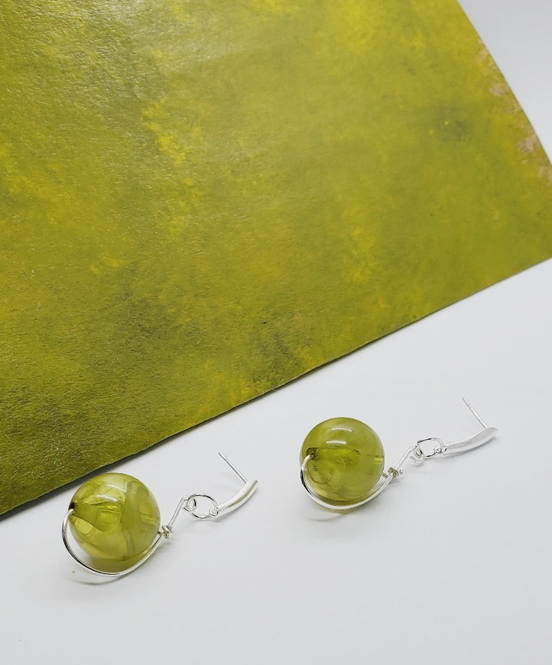 marble earrings, handmade earrings, silver and green earrings, handmade earrings, Margreen Dangle Drop Earrings