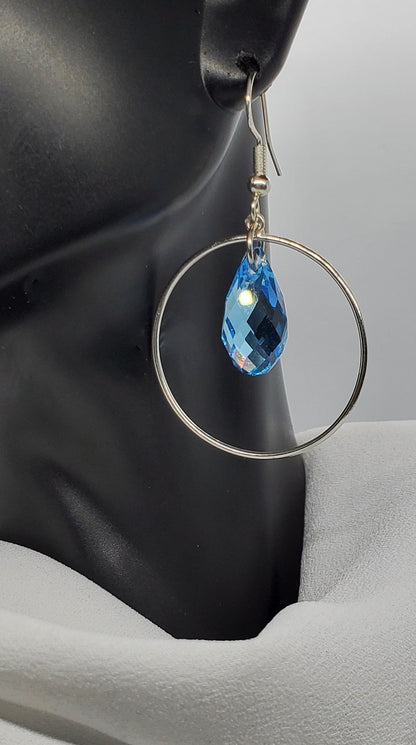 Earrings for Women, Aqua Circle Hoop Earrings, Handmade, Bust Photo