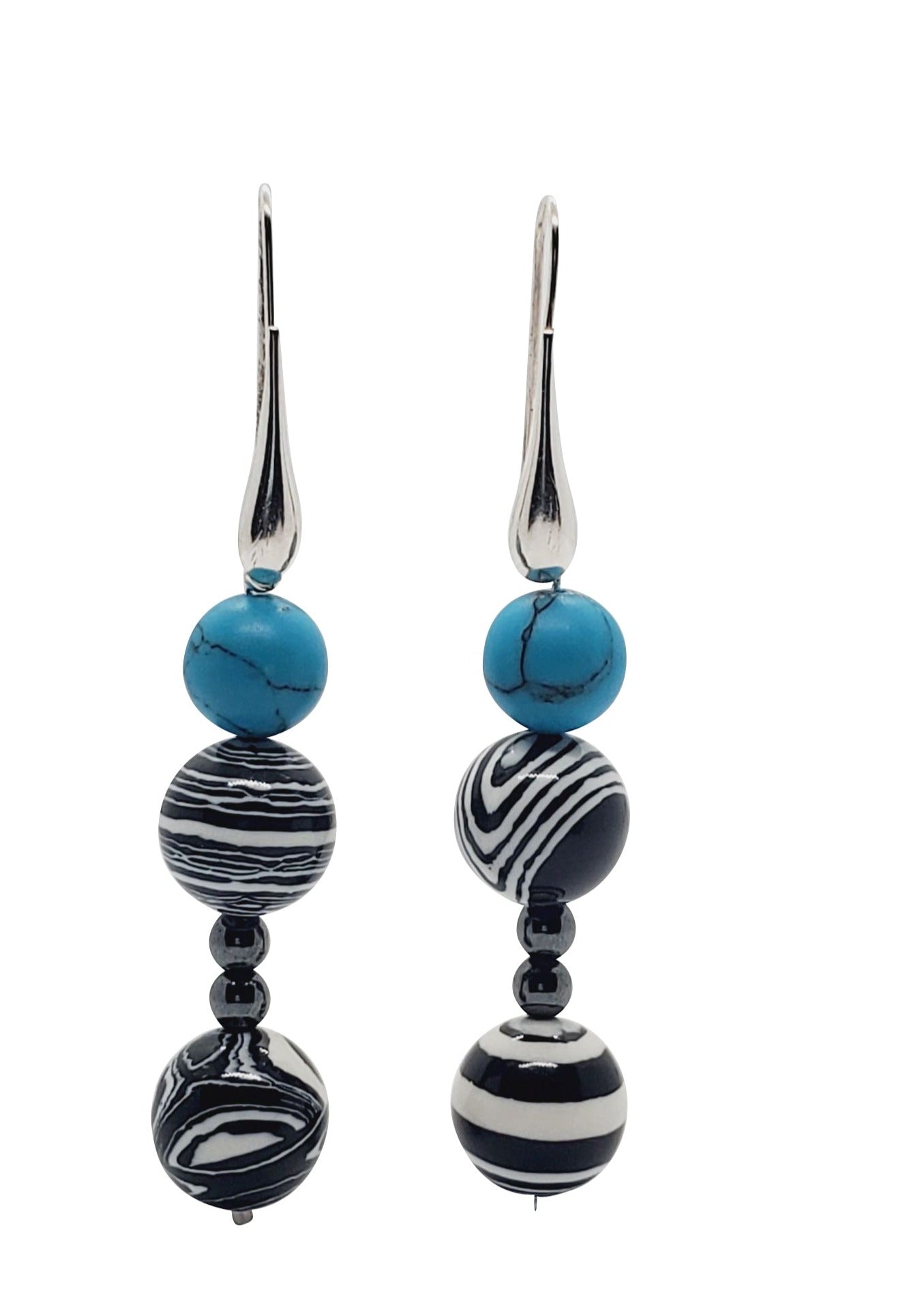 Photo of black and white earrings, Turquoise earrings, Robin Dangle Earrings, handmade earrings, earrings for women, earrings by Jiana Deon