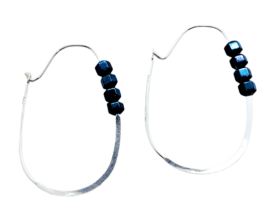 photo of earrings on background, Sapphire Bead Hoops, hoop earrings, handmade earrings