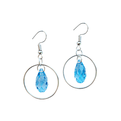 Earrings for Women, Aqua Circle Hoop Earrings, Handmade,  White Background Photo
