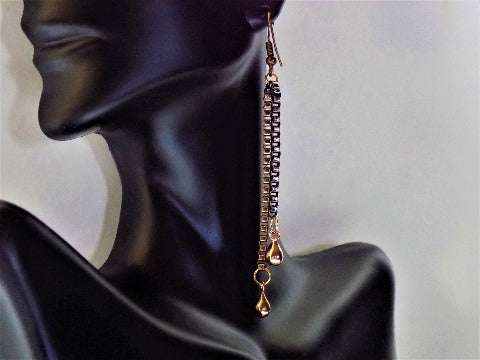 Handmade earrings for women, Copper Chain Dangle Earrings, earrings on black bust