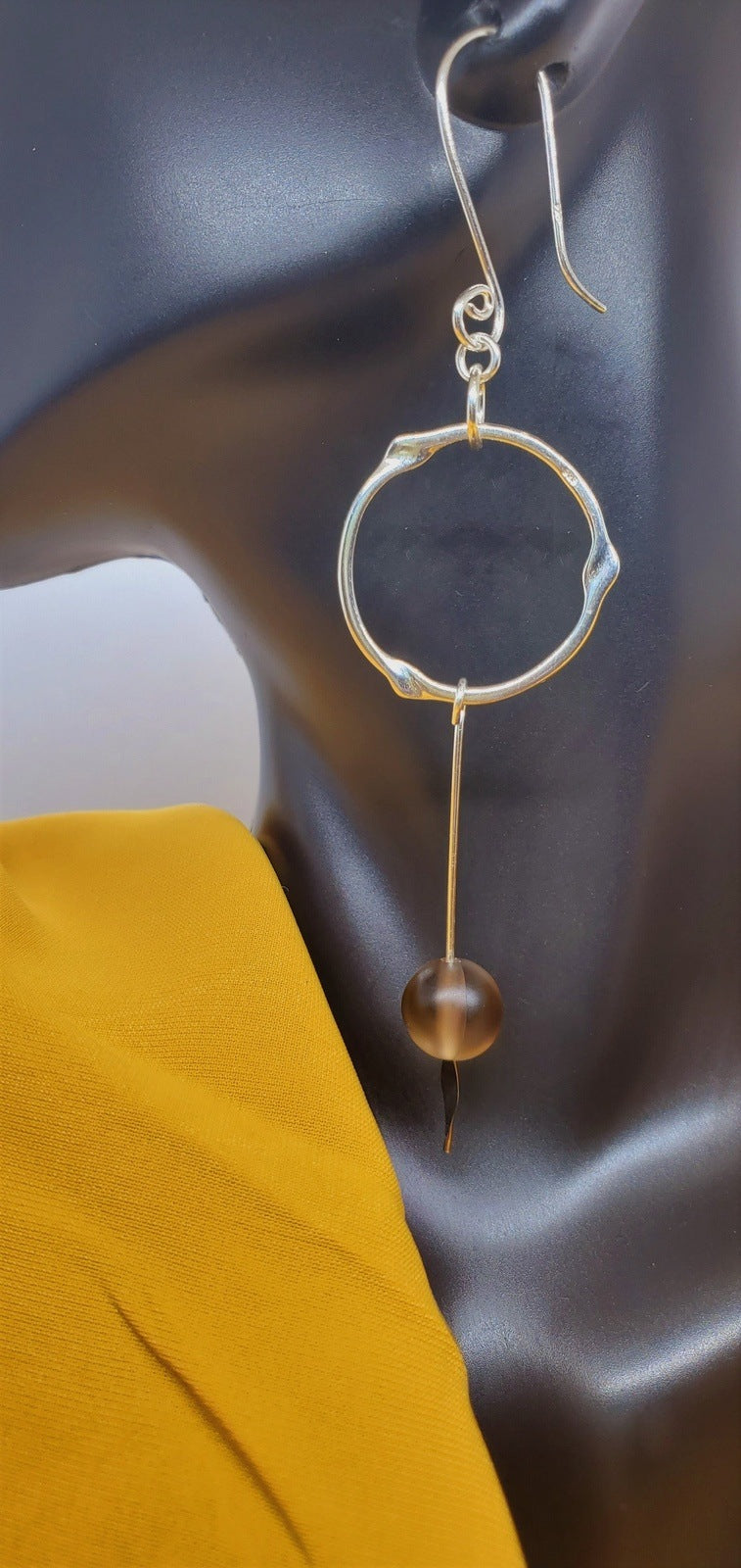 dangle earrings with yellow, bead earrings, handmade earrings, earrings side view, earrings by Jiana Deon, Mystix Drop Earrings