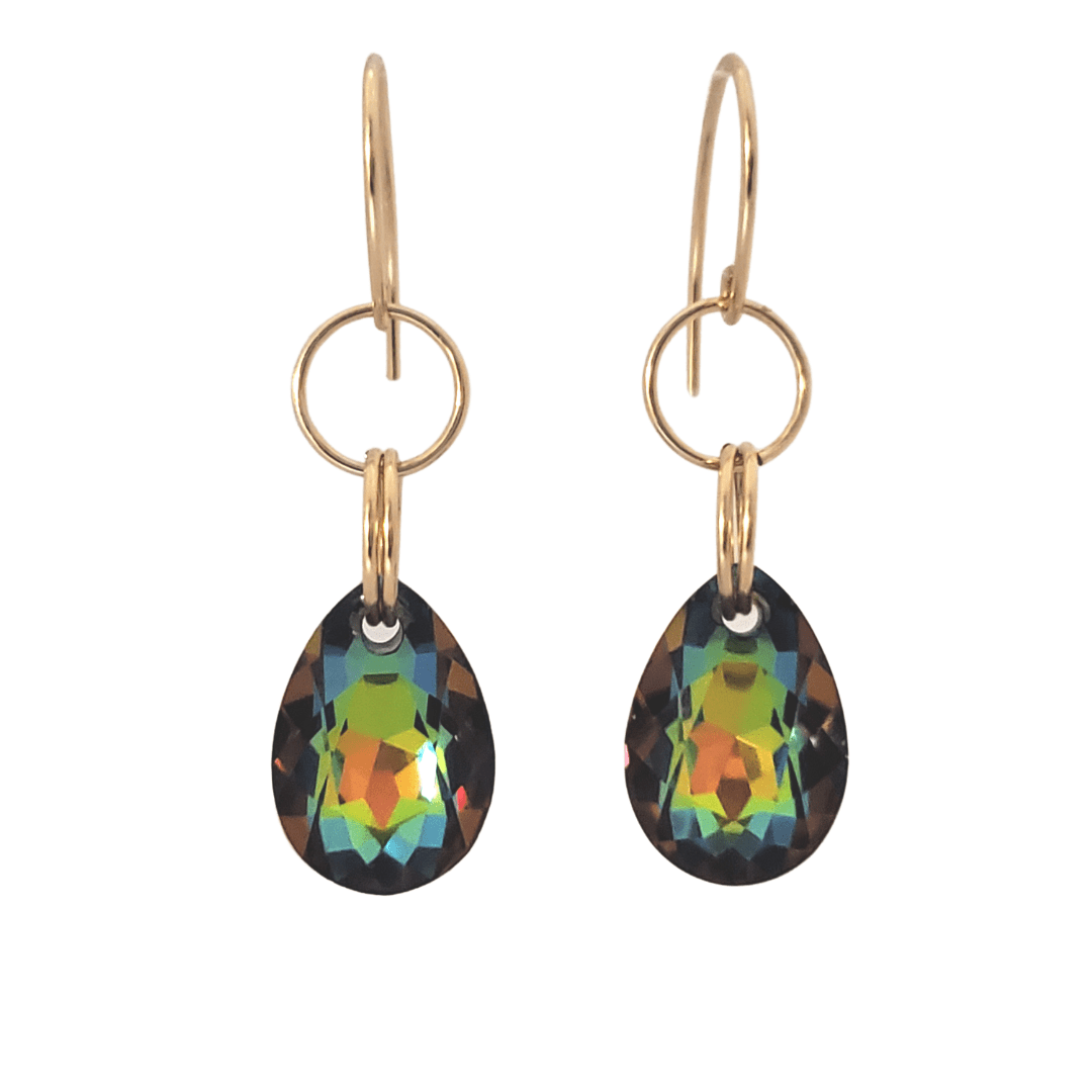 photo of Swarovski crystal earrings handmade, Splash Spice Dangle Earrings, unique earrings for women, earrings by Jiana Deon, earrings for fall and winter